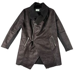 Lioness Black Faux Suede Sherpa Lined Moto Jacket M Asymmetrical Whimsigoth Edgy